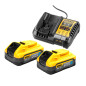 Kit DCB1104H2-QW DEWALT chargeur XR multivoltage + 2 batteries POWERSTACK 5.0Ah