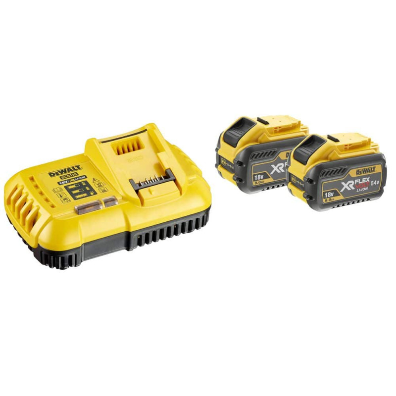 Kit DCB118X2-QW DeWALT chargeur XR multivoltage rapide + 2 batteries 9Ah 54V XR FLEXVOLT