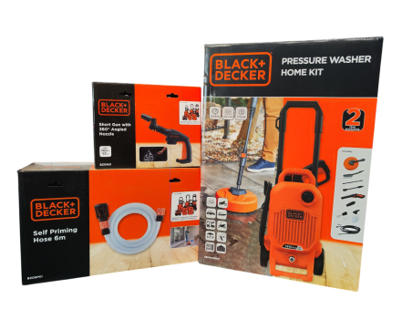 KIT BLACK + DECKER Nettoyeur haute pression 1700w  avec brosse terrasse + pistolet avec buse à 360° + tuyau d'alimentation 6m