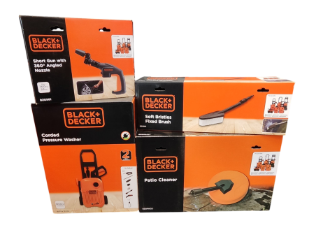 KIT BLACK + DECKER Nettoyeur haute pression 1300W + pistolet avec buse à 360° + brosse terrasse + brosse longue fixe