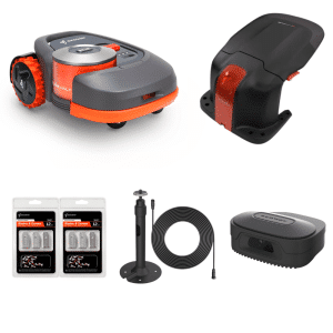 Robot tondeuse Segway Navimow H800 Pack Platinum avec Visionfence + Garage M + deux packs de lames + kit d'extension d'antenne